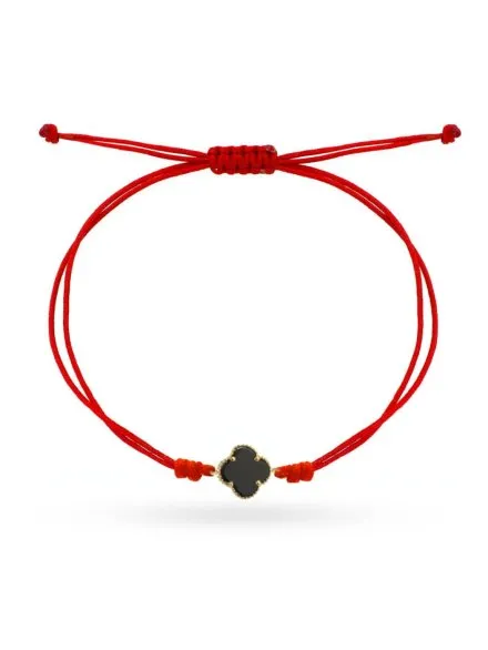 Bransoletka złota czarna koniczynka na czerwonym sznurku  • Złoto 585 0.50 g