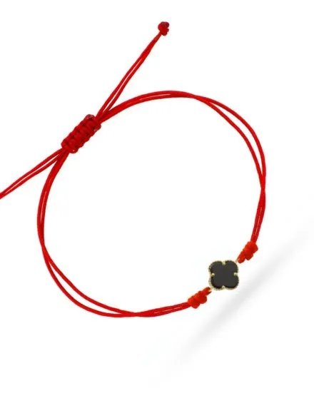 Bransoletka złota czarna koniczynka na czerwonym sznurku  • Złoto 585 0.50 g