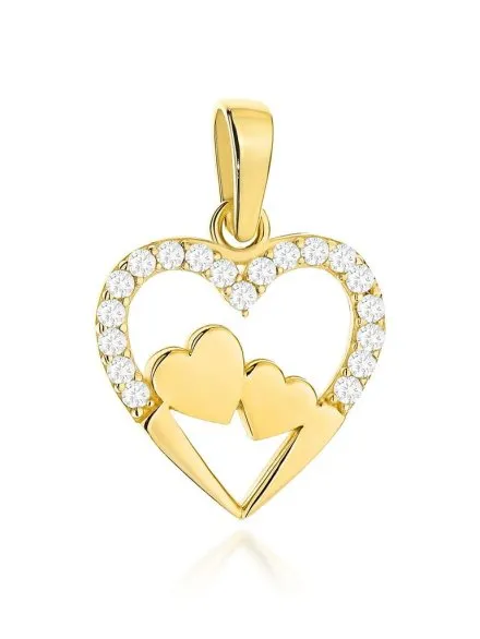 Zawieszka złota splecione serduszka w sercu wysadzanym cyrkoniami • Złoto 585 0.85 g