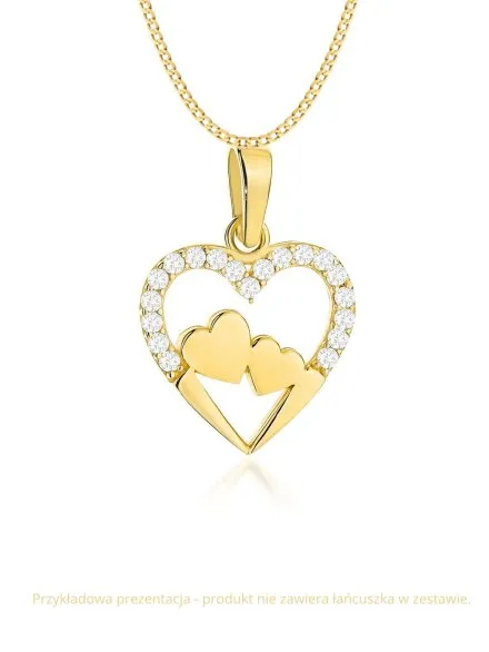 Zawieszka złota splecione serduszka w sercu wysadzanym cyrkoniami • Złoto 585 0.85 g