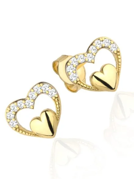 Kolczyki złote gładkie serduszko w sercu z cyrkonii • Złoto 585 1.03 g