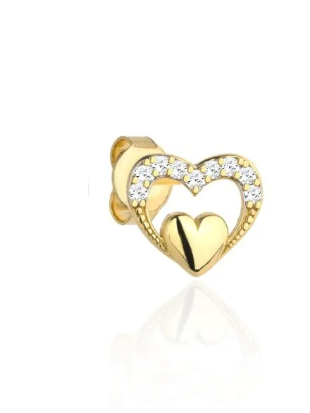 Kolczyki złote gładkie serduszko w sercu z cyrkonii • Złoto 585 1.03 g
