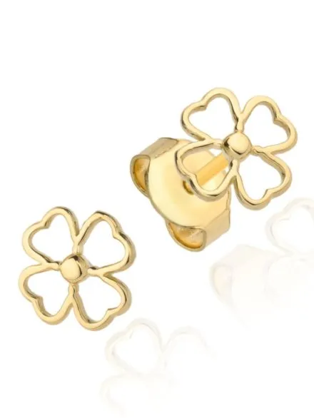 Kolczyki złote czterolistne koniczynki kontur • Złoto 585 0.67 g