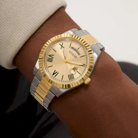 Guess Connoisseur zegarek męski złoto-srebrny ze złotą tarczą GW0265G14