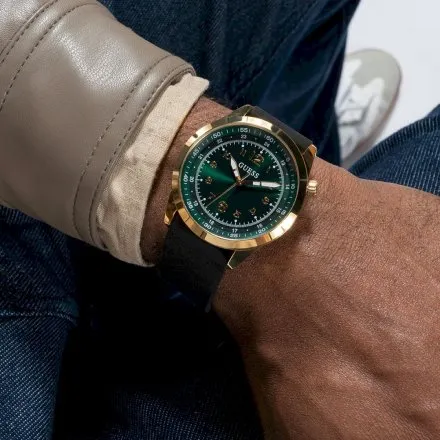 Guess Max zegarek męski z zieloną tarczą i czarnym paskiem GW0494G4