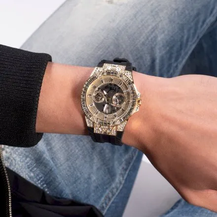 Guess Dynasty zegarek złoty z kryształkami na pasku GW0498G2