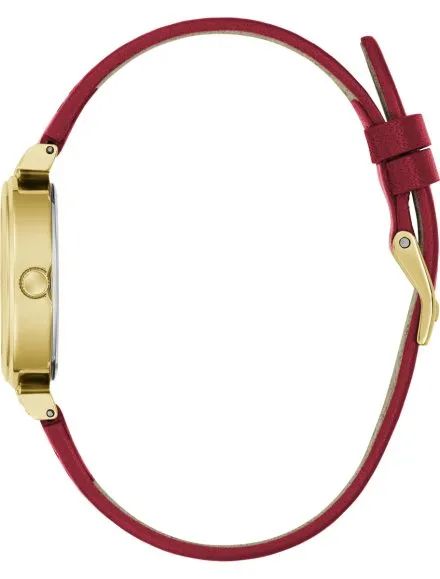 Guess Array złoty zegarek damski  z czerwonym skórzanym paskiem GW0614L6