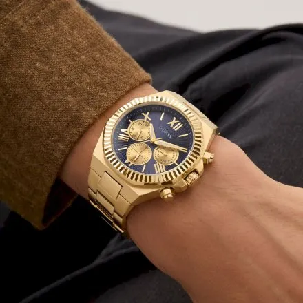 Guess Equity zegarek męski złoty granatowa tarcza GW0703G6 