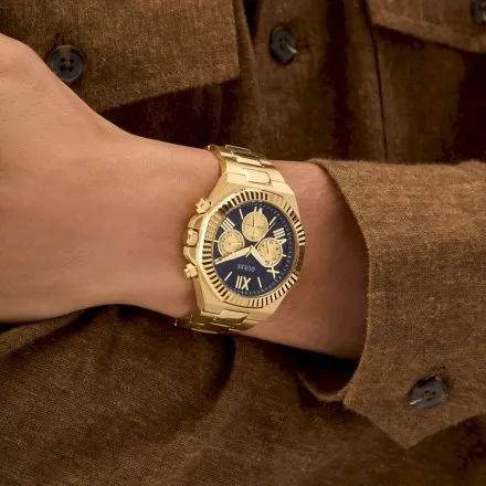 Guess Equity zegarek męski złoty granatowa tarcza GW0703G6 