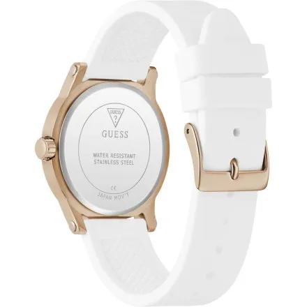 Guess Annette zegarek damski różowozłoty na białym pasku kauczukowym GW0860L4