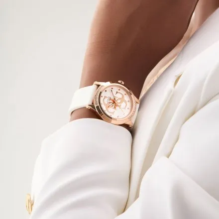 Guess Annette zegarek damski różowozłoty na białym pasku kauczukowym GW0860L4