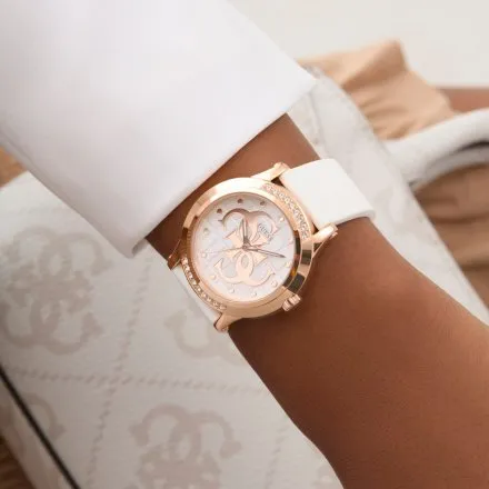 Guess Annette zegarek damski różowozłoty na białym pasku kauczukowym GW0860L4