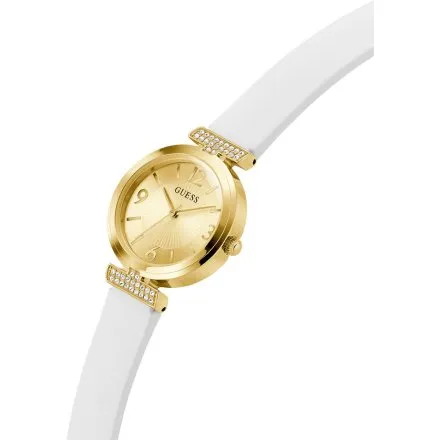 Guess Array złoty zegarek damski z białym paskiem GW0912L2