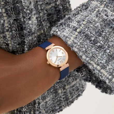 Guess Array różowozłoty zegarek damski z granatowym paskiem GW0912L3