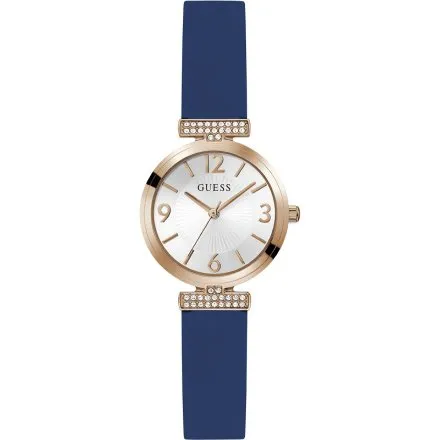 Guess Array różowozłoty zegarek damski z granatowym paskiem GW0912L3