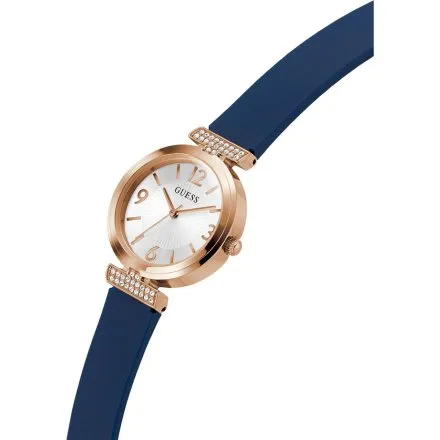 Guess Array różowozłoty zegarek damski z granatowym paskiem GW0912L3
