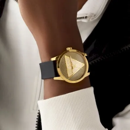 Guess Badge zegarek męski złoty na pasku z kryształkami GW0916G1