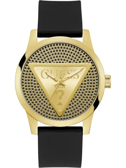 Guess Badge zegarek męski złoty na pasku z kryształkami GW0916G1