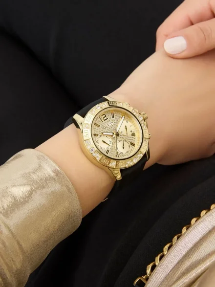 Guess Lady Majesty zegarek damski z kryształami złoty na pasku GW0772L5