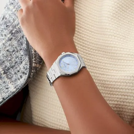 Guess Empress srebrny zegarek damski błękitna tarcza GW0873L1