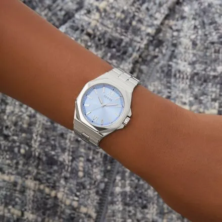 Guess Empress srebrny zegarek damski błękitna tarcza GW0873L1