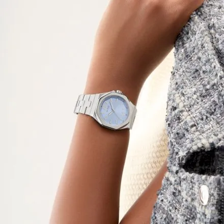 Guess Empress srebrny zegarek damski błękitna tarcza GW0873L1