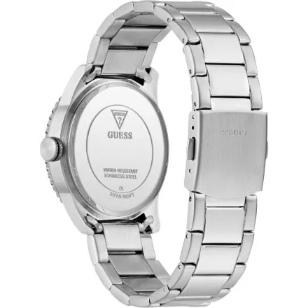 Guess Varsity srebrny zegarek  z czarną tarczą i srebrną bransoletką GW0889G1