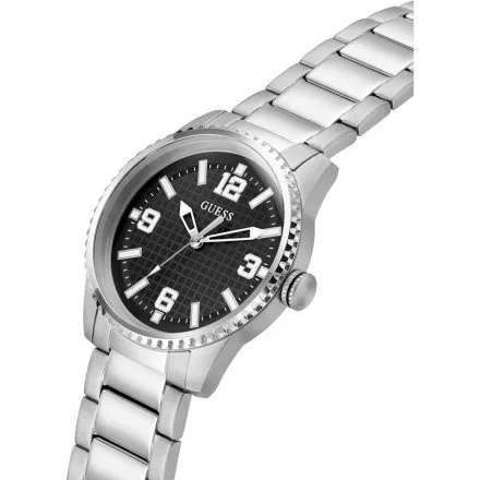 Guess Varsity srebrny zegarek  z czarną tarczą i srebrną bransoletką GW0889G1