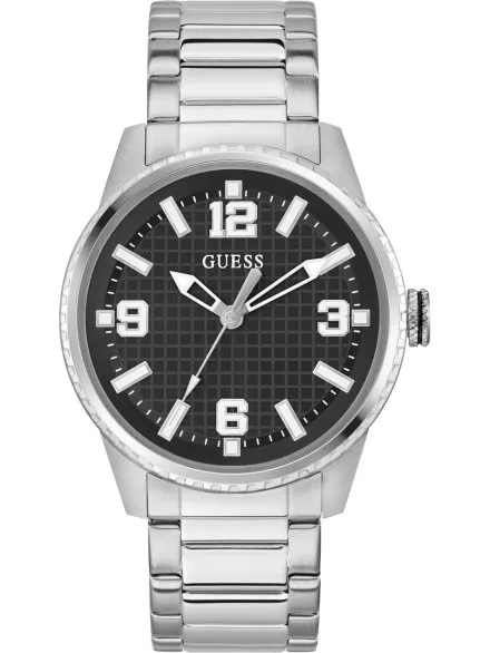 Guess Varsity srebrny zegarek  z czarną tarczą i srebrną bransoletką GW0889G1