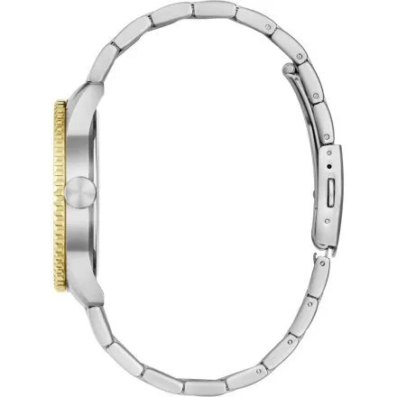 Guess Varsity złoto-srebrny zegarek  z czarną tarczą na bransolecie GW0889G2