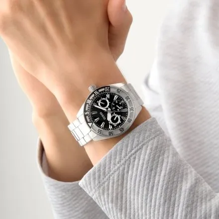 Guess Letterman srebrny zegarek męski multidatownik na bransolecie GW0904G1