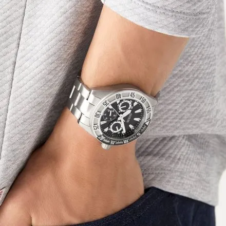 Guess Letterman srebrny zegarek męski multidatownik na bransolecie GW0904G1