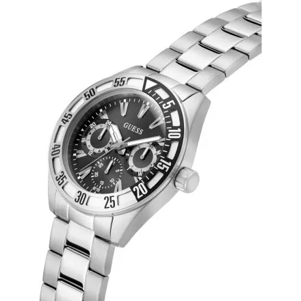 Guess Letterman srebrny zegarek męski multidatownik na bransolecie GW0904G1