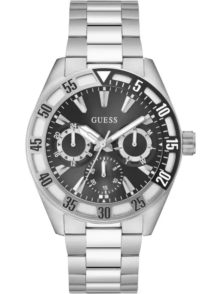 Guess Letterman srebrny zegarek męski multidatownik na bransolecie GW0904G1