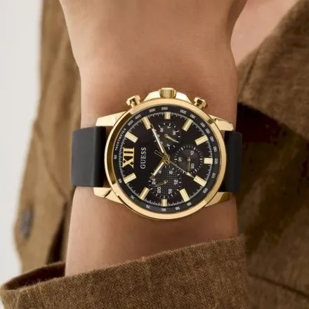 Guess Walker złoty zegarek męski z czarną tarczą na pasku GW0913G2 