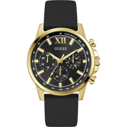 Guess Walker złoty zegarek męski z czarną tarczą na pasku GW0913G2 