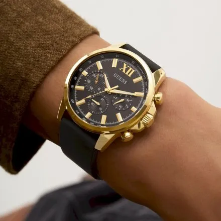 Guess Walker złoty zegarek męski z czarną tarczą na pasku GW0913G2 