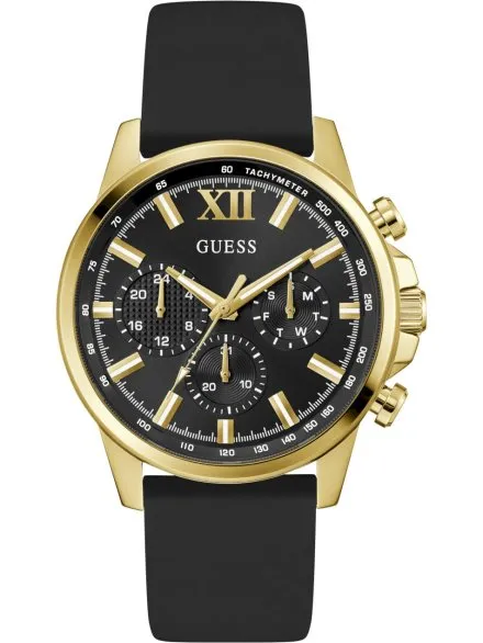 Guess Walker złoty zegarek męski z czarną tarczą na pasku GW0913G2 
