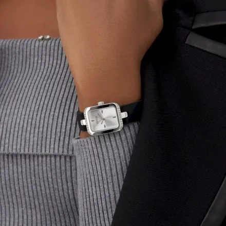 Guess Isla prostokątny zegarek damski srebrny na pasku GW0926L1