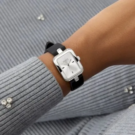 Guess Isla prostokątny zegarek damski srebrny na pasku GW0926L1