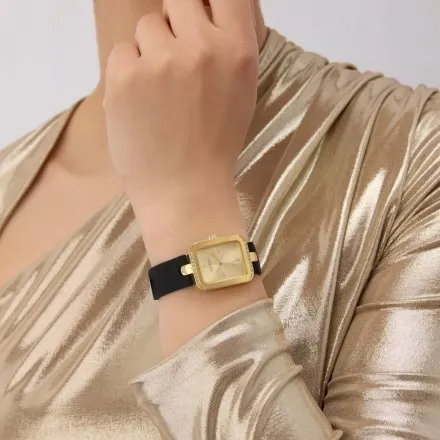 Guess Isla prostokątny zegarek damski złoty na pasku GW0926L2