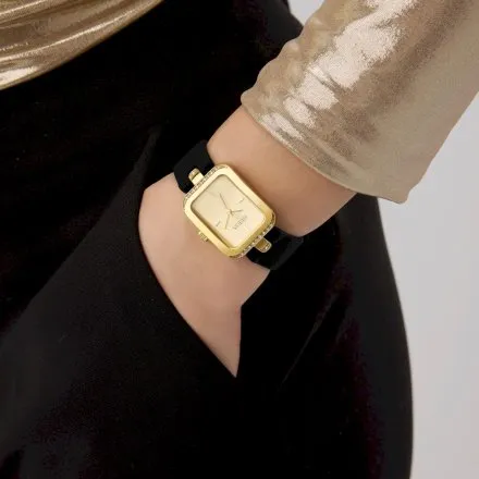 Guess Isla prostokątny zegarek damski złoty na pasku GW0926L2