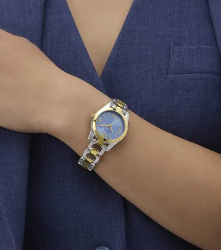 Guess Veda zegarek damski srebrno-złoty z błękitną tarczą GW0927L3