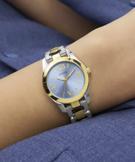 Guess Veda zegarek damski srebrno-złoty z błękitną tarczą GW0927L3