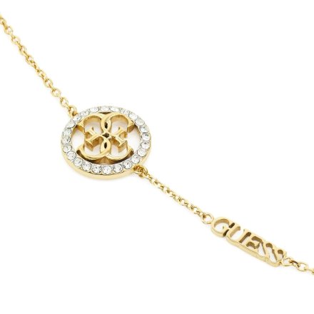 Złota bransoletka Guess logo z kryształkami GUESS LIFE IN 4G JUBB02137JW (L)