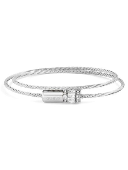 Srebrna bransoletka Guess Kalybe JUBB05395JW (L) podwójna żyłka z kryształkami