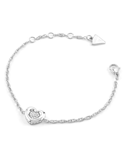 Guess LOVE srebrna bransoletka damska serce kryształki JUBB05461JW (S)