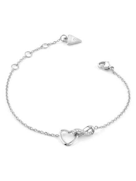 Guess Iconique srebrna bransoletka damska serce nieskończoność kryształki JUBB05531JW (S)