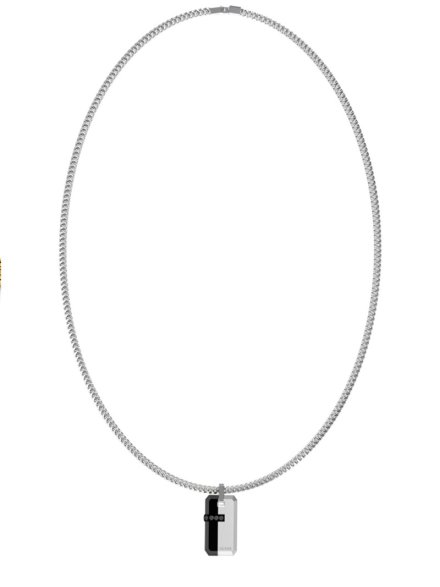 GUESS NOIR srebrny naszyjnik łańcuszek męski nieśmiertelnik JUMN05104JW