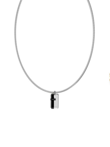 GUESS NOIR srebrny naszyjnik łańcuszek męski nieśmiertelnik JUMN05104JW
